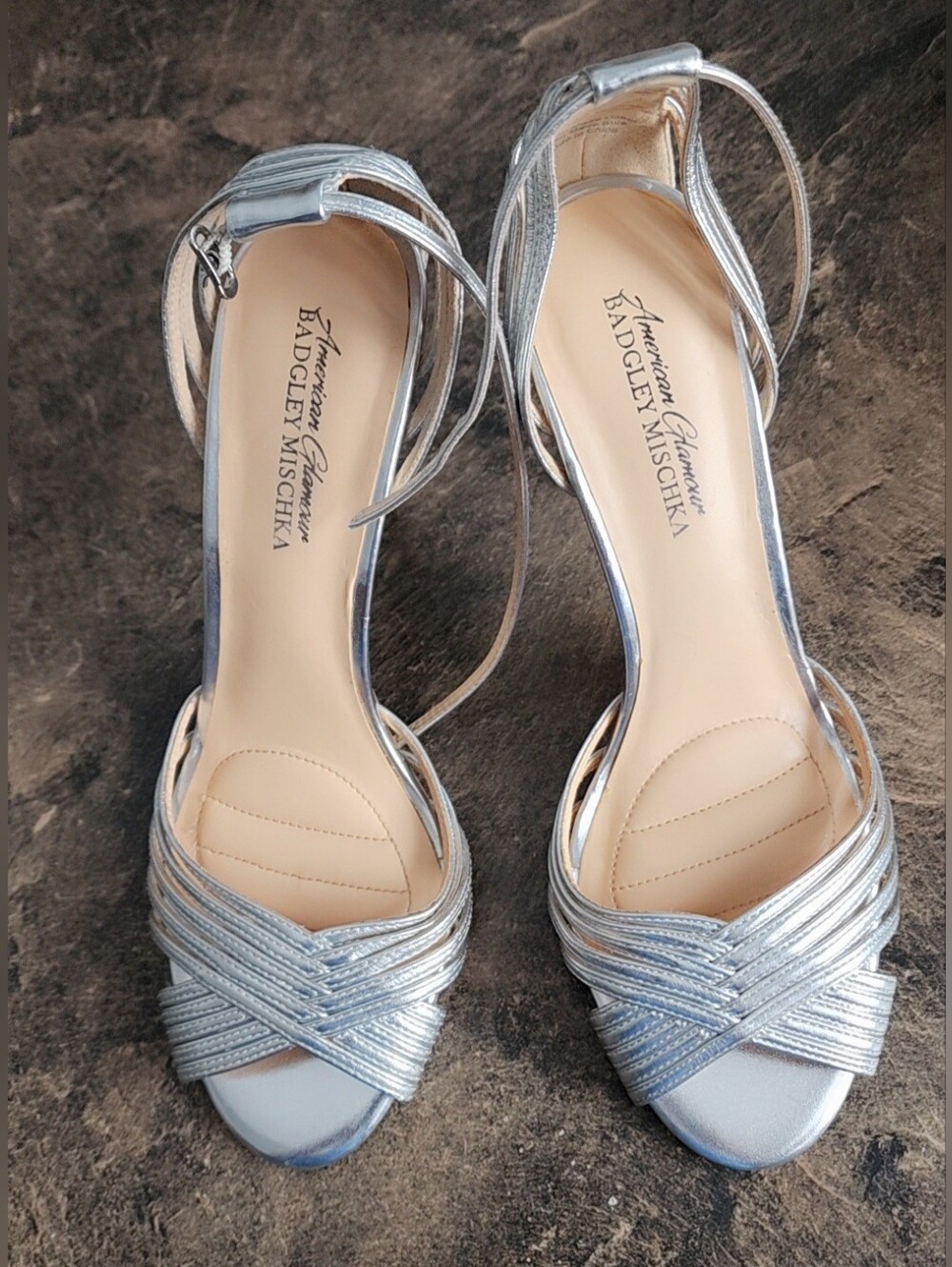 Badgley Mischka Metallic Silver Strappy Heeled Sandals